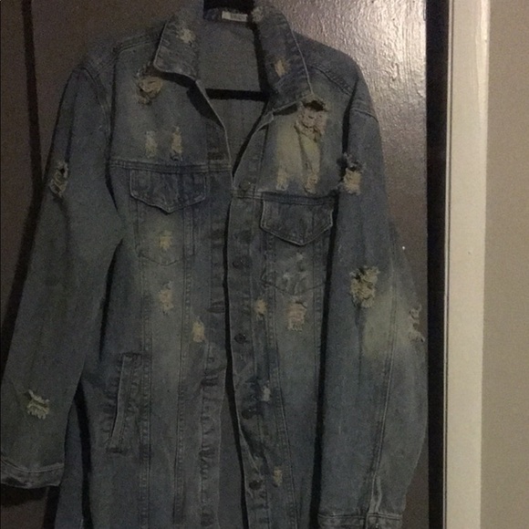 Long Distressed Denim Jacket - Picture 5 of 5